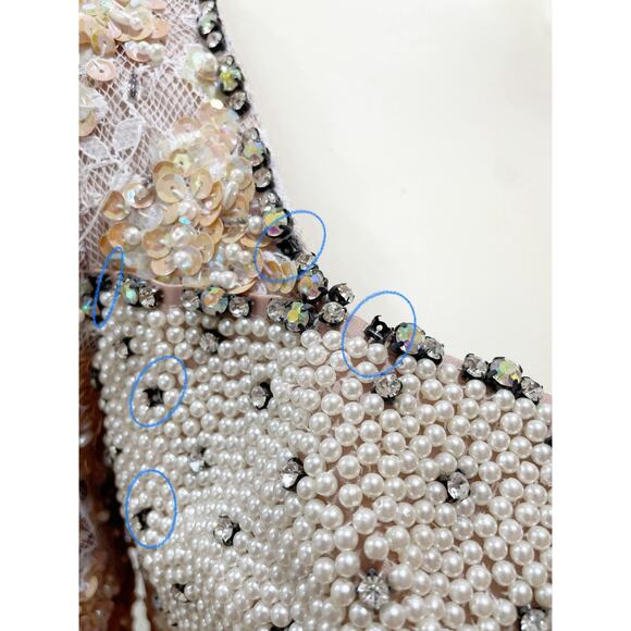 Lillie Rubin Pink Sequin Long Sleeve Gown with Crystals and Pearl Bust Sz 6 - Picture 11 of 16